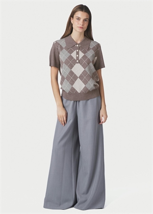 Gia check knit bluse Dark Taupe Neo Noir 
